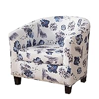MIFXIN Club Chair Slipcover 2 Piece Stretch Printed Tub Chair Cover with Cushion Cover Spandex Washable Barrel Chair Slipcover Armchair Furniture Protector (Navy Flower)