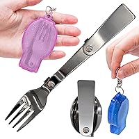 Foldable Fork and Spoon Set, Portable Folding Spoon and Fork Set with Two Plastic Storage Cases for Travel Camping Outdoors Picnic