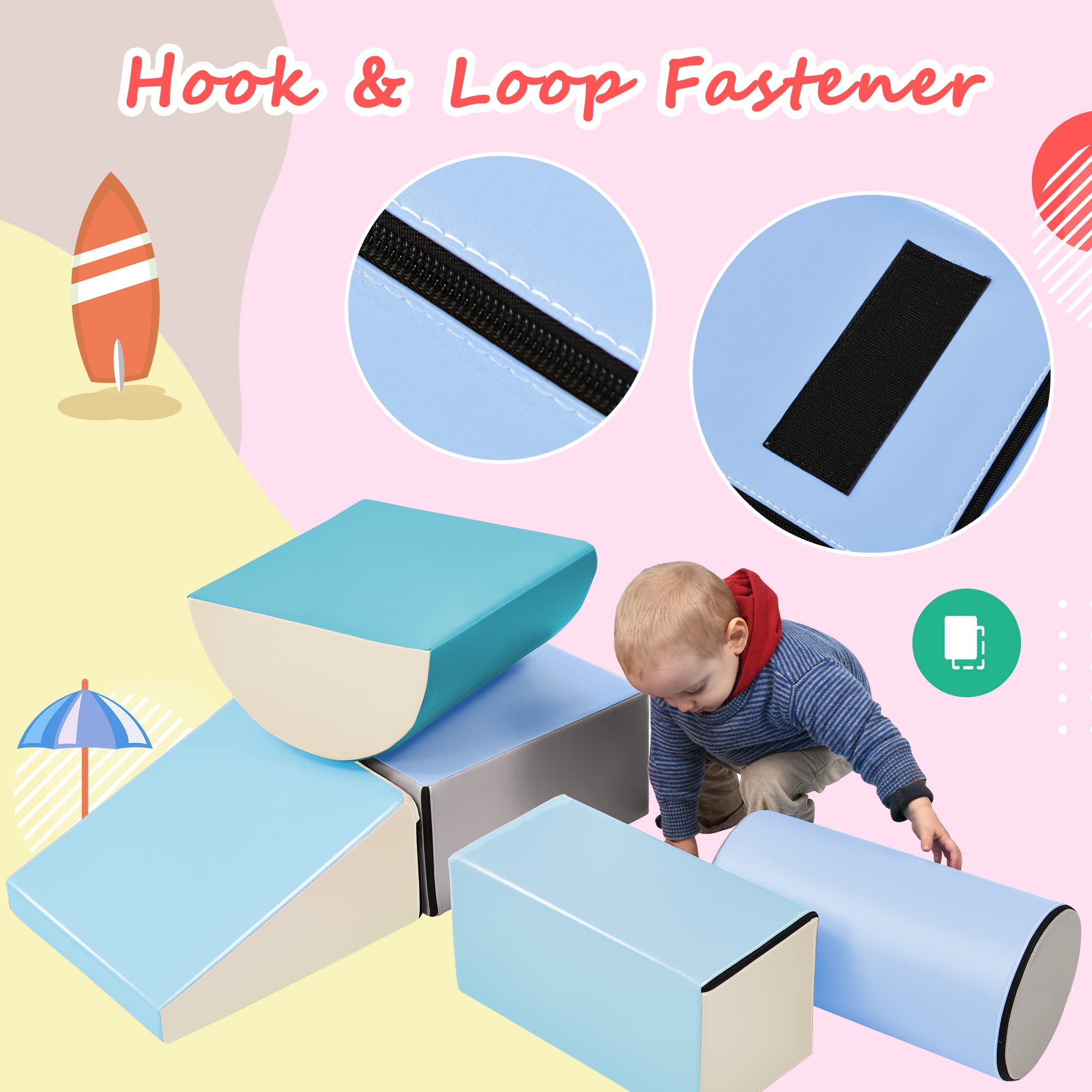 Toddler Indoor Climb and Crawl Activity Playset,Soft Foam Playset Including Building Blocks, Assorted and Ramp,Lightweight Indoor Active Stacking Play Structure for Beginner Toddler B Style