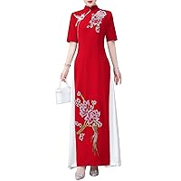Women's Vintage Hight Neck Cheongsam Dress A-Line Casual Maxi Dresses