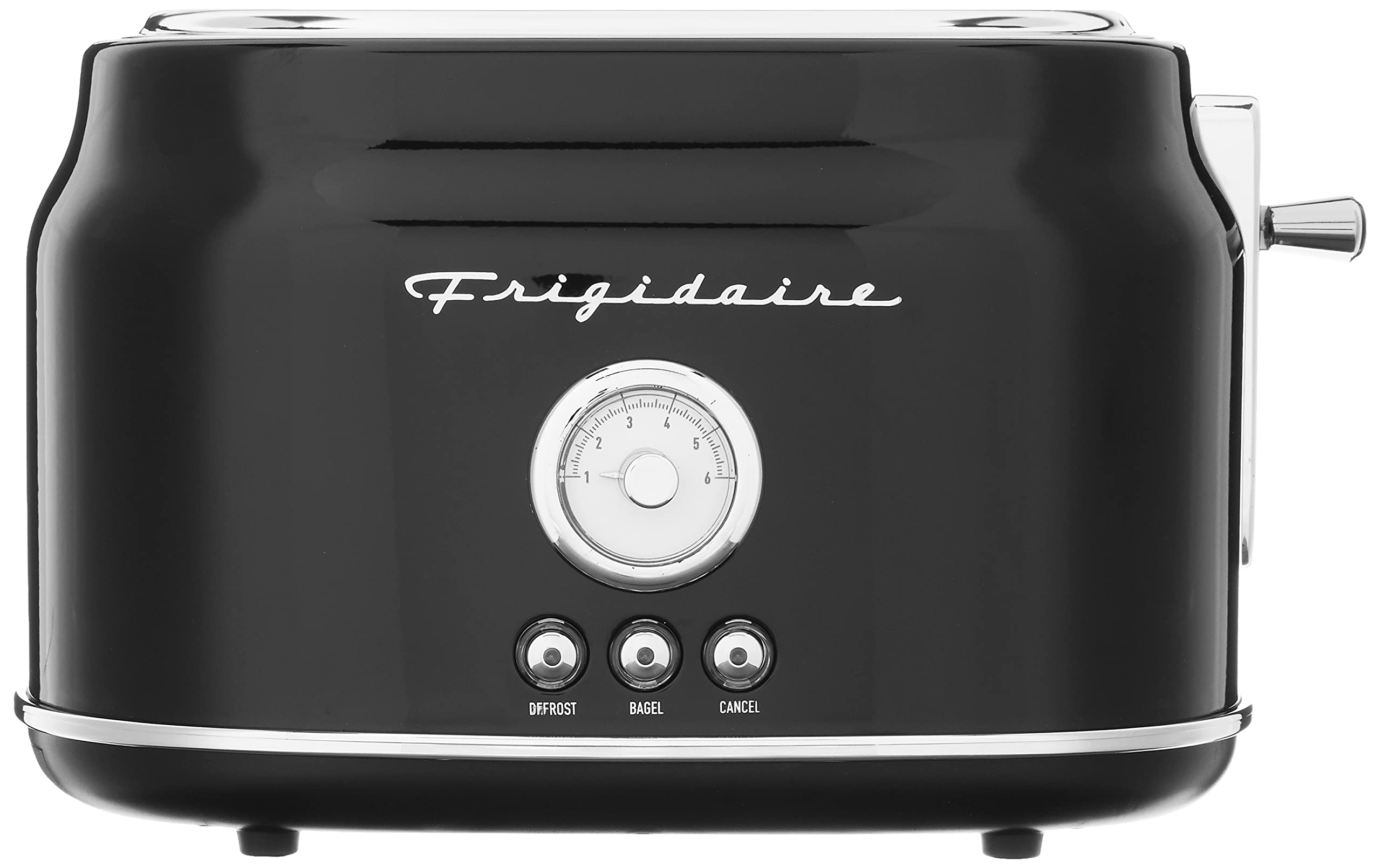 Frigidaire ETO102-BLACK, 2 Slice Toaster, Retro Style, Wide Slot for Bread, English Muffins, Croissants, and Bagels, 5 Adjustable Toast Settings, Cancel and Defrost, 900w, Black