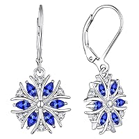 YL Women's Snowflake Earrings 925 Sterling Silver Blue Cubic Zirconia Dangle Earrings for Women