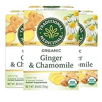 Organic Ginger & Chamomile Herbal Tea, Relieves Occasional Indigestion or Nausea, (Pack of 3) - 48 Tea Bags Total
