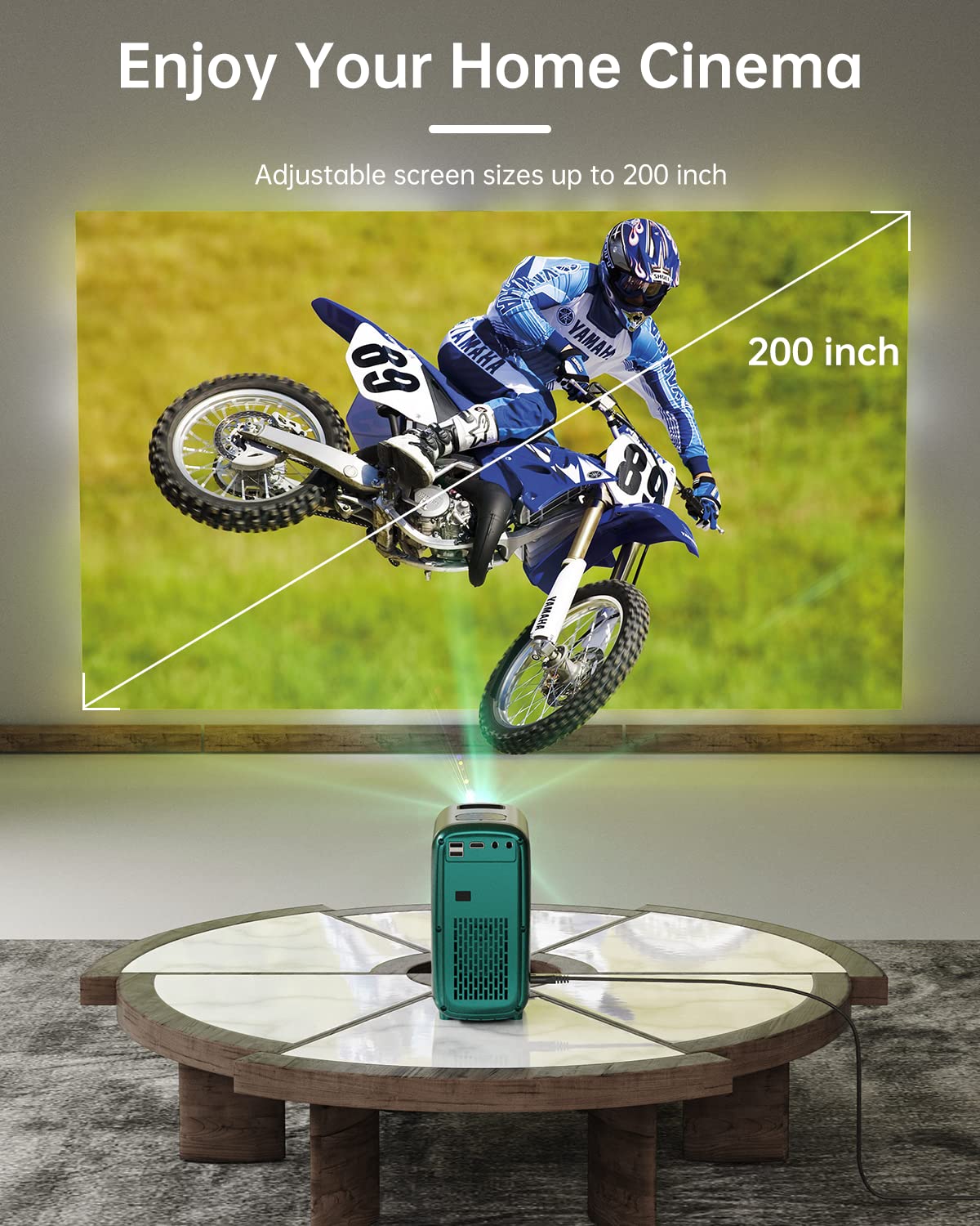 Mini Projector, HISION Bluetooth Projector 1080P Projector 4K Movie Projector Portable Home TV Projector 8500L Outdoor Video LED Projector Compatible with TV Stick Laptop Phone Tablet HDMI USB DVD H7