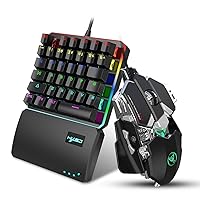 Keyboards One Handed Mechanical Gaming Keyboard And Programmable Mouse Combo USB Wired Gaming Keypad And LED Backlit Mouse For LOL/PUBG/Wow/Dota/OW (Color : Black)