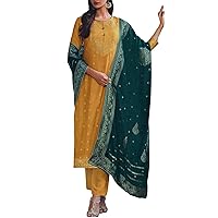 ladyline Formal Cream Silk Banarasi Weaving Salwar Kameez Suit Indian Partywear Dress