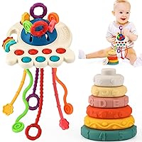 Baby toys for 6 to 12 Months Sensory Montessori Toys for 1 Year Old, Pull String & Stacking Toys for Early Development, Teething Travel Toys for Car Seat, Gifts for Infant 8 9 12 18 Months Toddler 1 2