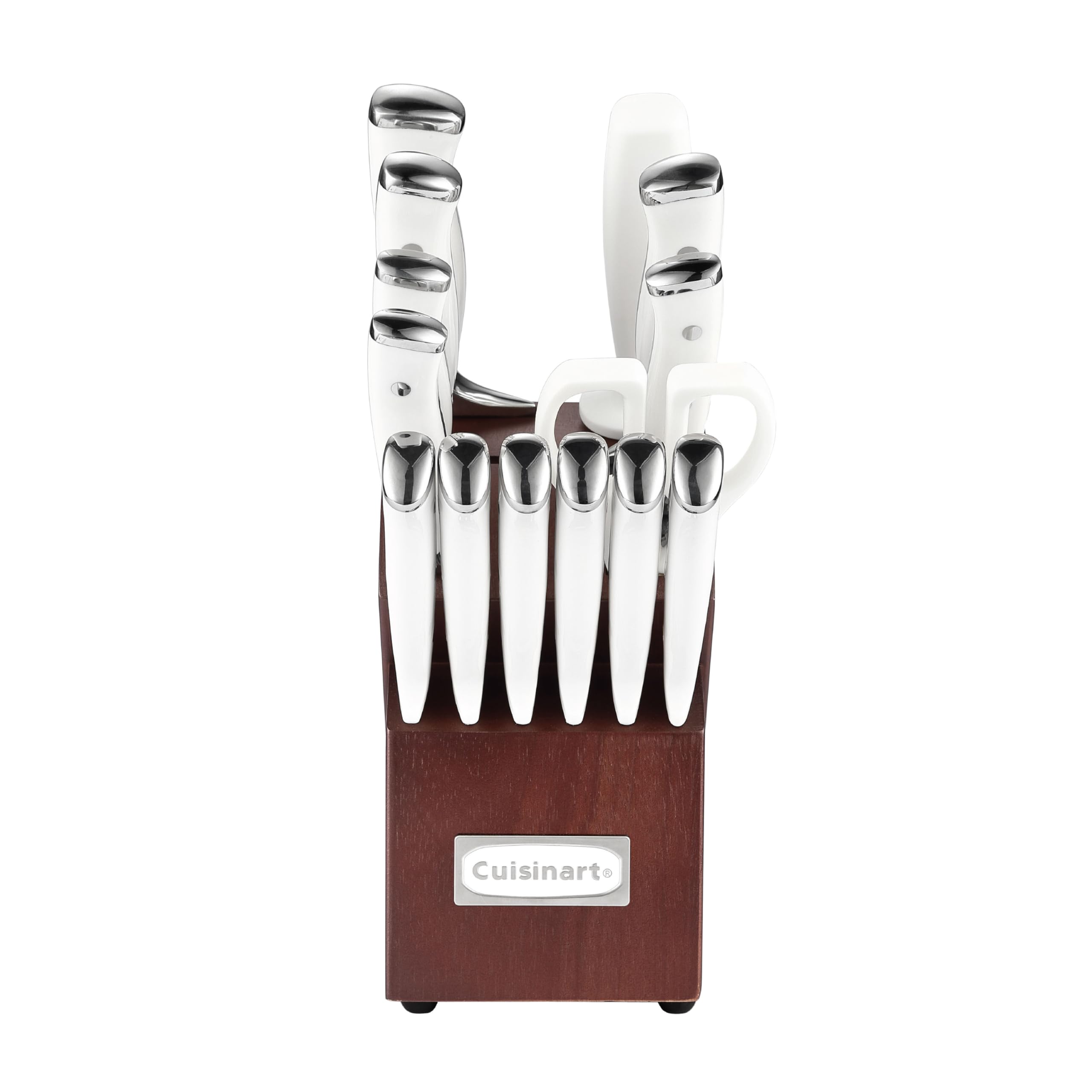 Cuisinart Classic Forged Triple Rivet, 15-Piece Knife Set with Block, Superior High-Carbon Stainless Steel Blades for Precision and Accuracy (Brushed Cherry/White)