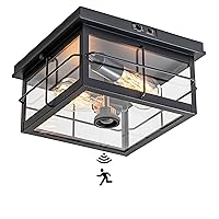 Flush Mount Outdoor Ceiling Light with Motion Sensor, Modern Ceiling Light Fixture, Dusk to Dawn 2-Light Farmhouse Ceiling Lighting with Clear Glass for Porch