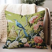Pagoda Garden Imperial Green Chinoiserie Decorative Throw Pillow Covers - Classic Throw Pillow Sham - Chinoiserie Oriental Couch Pillow Covers for Indoor Outdoor Use Patio Home 20