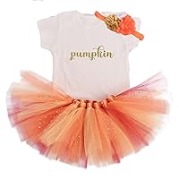 Baby Girls Pumpkin 1st Birthday Tutu Outfit Infant Halloween Tutu Set Cotton Romper+Tutu Skirt+Headband