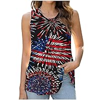 Tie Dye USA Flag Tank Tops Women Pleated Front Crewneck Sleeveless T-Shirts Summer Casual July 4th Patriotic Tees
