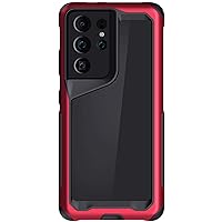 Ghostek ATOMIC slim S21 Case with Protective Aluminum Metal Bumper and Crystal Clear Back Design Heavy Duty Shock-Absorbent Protection Designed for 2021 Samsung Galaxy S 21 5G (6.2 Inch) (Phantom Red)