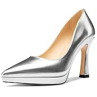 Saekcted Women High Stiletto Platform Heel Pointed Toe Pumps Slip-on Wedding Office 3.9 Inches Heels Shoes