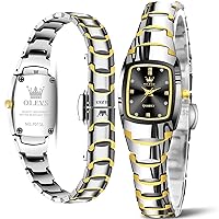OLEVS Womens Watches Analog Quartz Waterproof Diamond Dial Small Face Dress Watch Minimalist Tungsten Steel Two Tone Square Work Wristwatch Water Resistant Black Dial Nice Cheap Hand Watch for Ladies