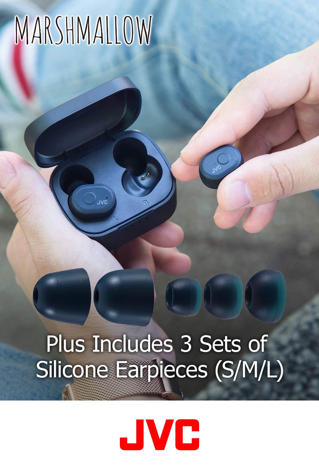 JVC Truly Wireless Earbuds Headphones, Bluetooth 5.0, Water Resistance(Ipx5), Long Battery Life (4+10 Hours), Secure and Comfort Fit with Memory Foam Earpieces - HAA10TB (Black)