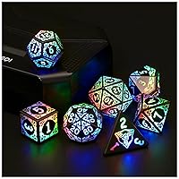 LED Dice Set of 7, DND Dice Rechargeable with Charging Box, Shake to Light Up Colorful Dice, ZHOORQI Dungeon and Dragons Dice USB Port Charging, Role Playing Dice for D&D Table Games（Coloured Light）