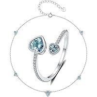 925 Sterling Silver March Birthstone Ring and Anklets for Women & Girls