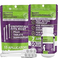 Boric Acid Vaginal Suppositories - 30 Count (600mg) + 7 Applicators and 15 Additional Individually Wrapped Disposable Applicators