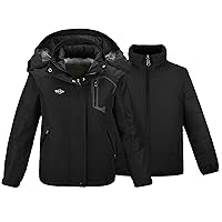 wantdo Little Kids Boys' Windproof 3 in 1 Ski Jacket Warm Fleece Coat Waterproof Black 8