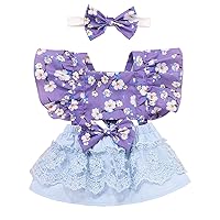 Infant Girls Fly Sleeve Bowknot Floral Prints Tulle Backless Romper Newborn Bodysuits With Bodysuits for Baby Boys