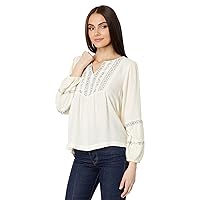 Lucky Brand Womens Geo Embroidered Babydoll Top