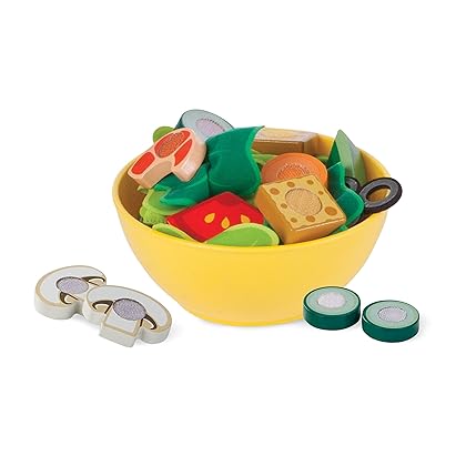 Melissa & Doug Slice and Toss Salad Play Set – 52 Wooden and Felt Pieces , Green - Pretend Food, Kitchen Accessories For Kids Ages 3+