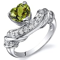 PEORA Peridot Heart Promise Ring in Sterling Silver, 1.25 Carats total, Comfort Fit, Sizes 5 to 9