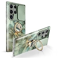 GVIEWIN Marble Bundle - Compatible with Samsung Galaxy S23 Ultra Case with Slide Camera Cover + Phone Ring Holder(Surf/Green)
