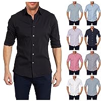 Mens Zip Oxford Stretch Shirts Solid Button Up Long Sleeve Shirts Slim Fit Casual Business Work Office Dress Shirt