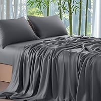 4-Piece Sheets Set，Rayon Derived from 100% Bamboo_，Cooling & Soft Bed Sheets, Luxury Bedding Sheets & Pillowcases, 16 Inch Deep Pockets (Queen,Dark Grey)
