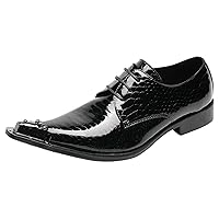 Mens Western Pointed Toe Leather Lace Up Dress Shoes Fashion Metal Tip Oxford