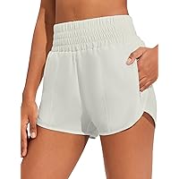 PINSPARK Athletic Shorts for Women Running Workout Gym Short Quick Dry High Waisted Tummy Control with Zip Pockets