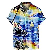 Hawaiian Shirt for Men Big and Tall Short Sleeve Beach Shirts for Men Coconut Tree Print Button Up Shirt Men Casual Tops