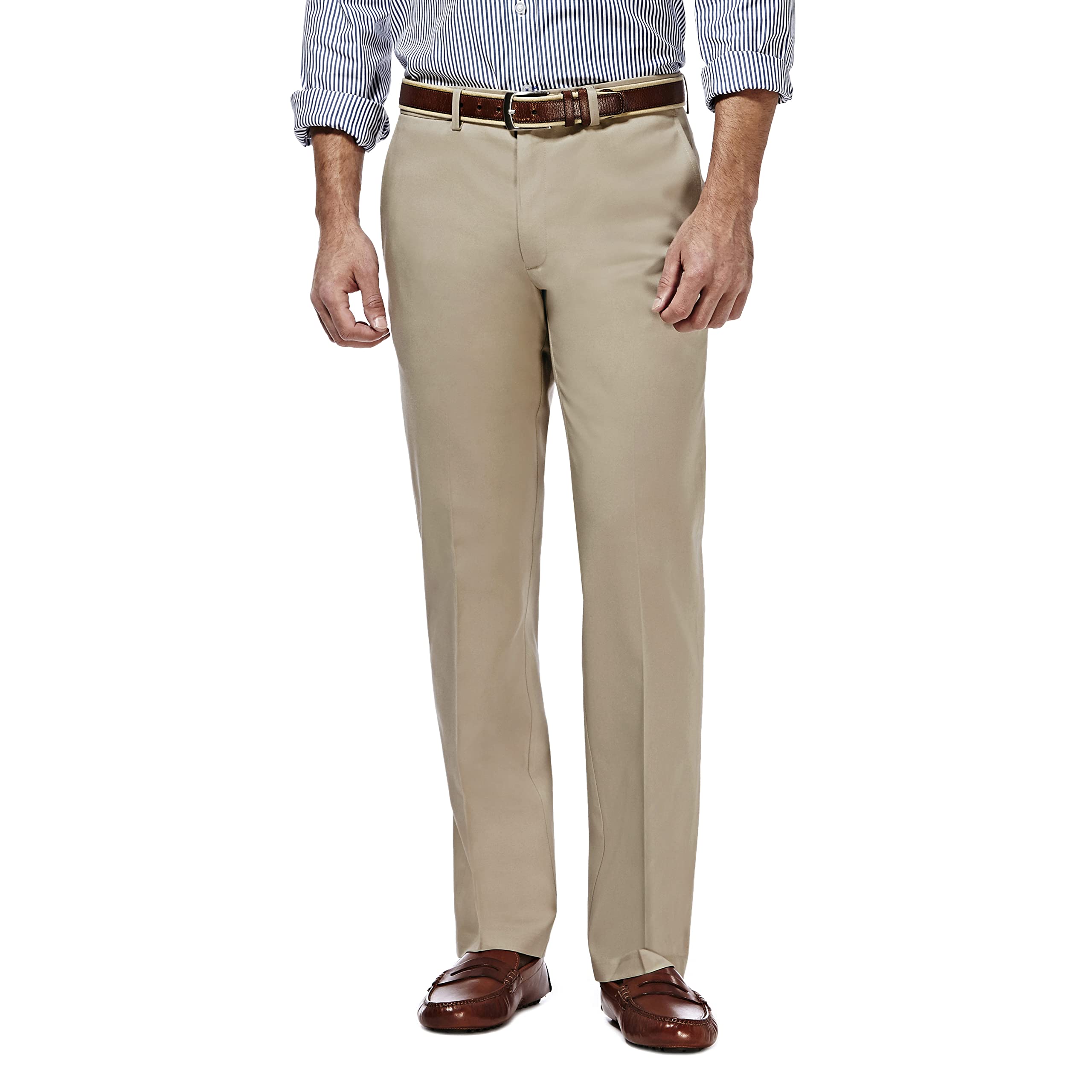 Haggar Men's Premium No Iron Khaki Straight Fit & Slim Fit Flat Front  Casual Pant, British Khaki, 30W x 30L at Amazon Men's Clothing store