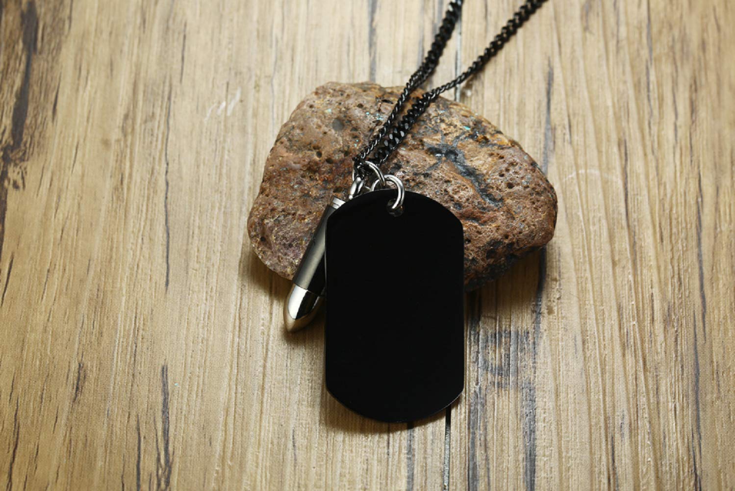 Military Mens Stainless Steel Camouflage Black Dog Tag Bullet Ashes Urn Necklace, 23.5 inch Chain