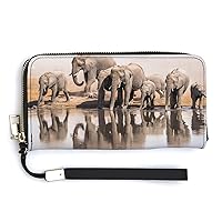 Family of African Elephants Print RFID Blocking Wallet Slim Clutch Wristlet Travel Long Purse for Women Men