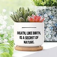 Set of 3 Small Ceramic Plant Pot Death Like Birth is a Secret of Nature Potted Succulents Plants Motivational Quotes Religious Ceramic Planters with Drainage and Bamboo Tray