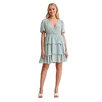 Elina fashion Womens V-Neck Georgette Ruffle Long Sleeve Printed Solid Color Casual Midi Short Dresses