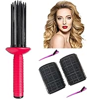 Self-Grip Hair Rollers with Hair Roller Clips and Comb, Hair Roller Set, Hair Brush Styler for Curly Hair, Air Volume Comb for DIY Hair Styles (5Pcs-Black)