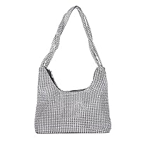 QLOSA Shoulder Bag Women Cute Exquisite Shoulder Bag Rhinestone Bag Handbag Handbag Evening Bag Silver Shiny Side Bag