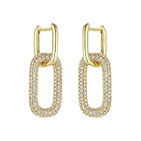 18K Gold Huggie Hoop Earrings for Women Girls U Shape Dangle Drop Earring Cz Paper Clip Chunky Metal Statement Geometric
