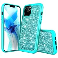 Case Compatible with iPhone 12 Pro Max Case 6.7 inch, (2020),Dual Layer Rugged Bumper,Bling Sparkly Glitter Shiny TPU Rubber Slim Fit Drop Protection Shockproof Cover-Teal