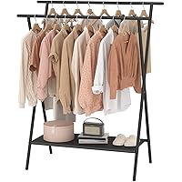 Double Rods Clothing Racks for Hanging Clothes,Portable Clothing Hanging Garment Rack with Bottom Oxford Cloth Shelves,Black