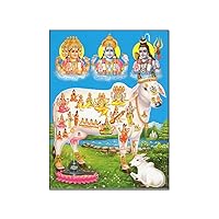 Murti Kamdhenu Holy Cow And Calf Gau Mata Vintage-style Indian Hindu Devotional Posters & Prints Canvas Painting Wall Art Poster for Bedroom Living Room Decor 8x10inch(20x26cm) Unframe-style