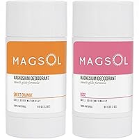 MagSol Organics Natural Deodorant for Men and Women - Sweet Orange and Rose Scents, Aluminum Free, Baking Soda Free, Magnesium Based, 2 Pack