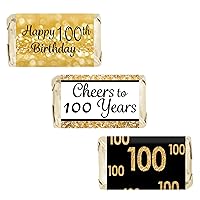 Black and Gold 100th Birthday Party Mini Candy Bar Wrappers - 45 Stickers