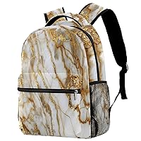 Travel Backpacks for Women,Mens Backpack,Classic White Gold Marble,Backpack