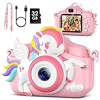 Kids Camera -Kids Camera for Girls,Christmas Birthday Gifts for Girls Portable Toy for 3 4 5 6 7 8 9 Year Old Girl Selfie 1080P HD Video Camera with 32GB Card -Pink