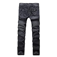 Andongnywell Destroyed Mans Slim Straight Biker Skinny Jeans Casual Long Men Ripped Denim Pants Distressed Trousers